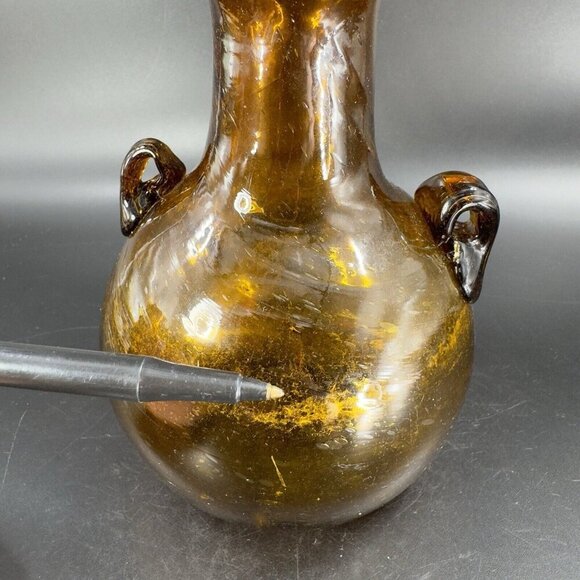 Vintage Egyptian Dark Amber Glass Vase Vessel Hand Blown With Handles Glass Vase - Picture 8 of 16